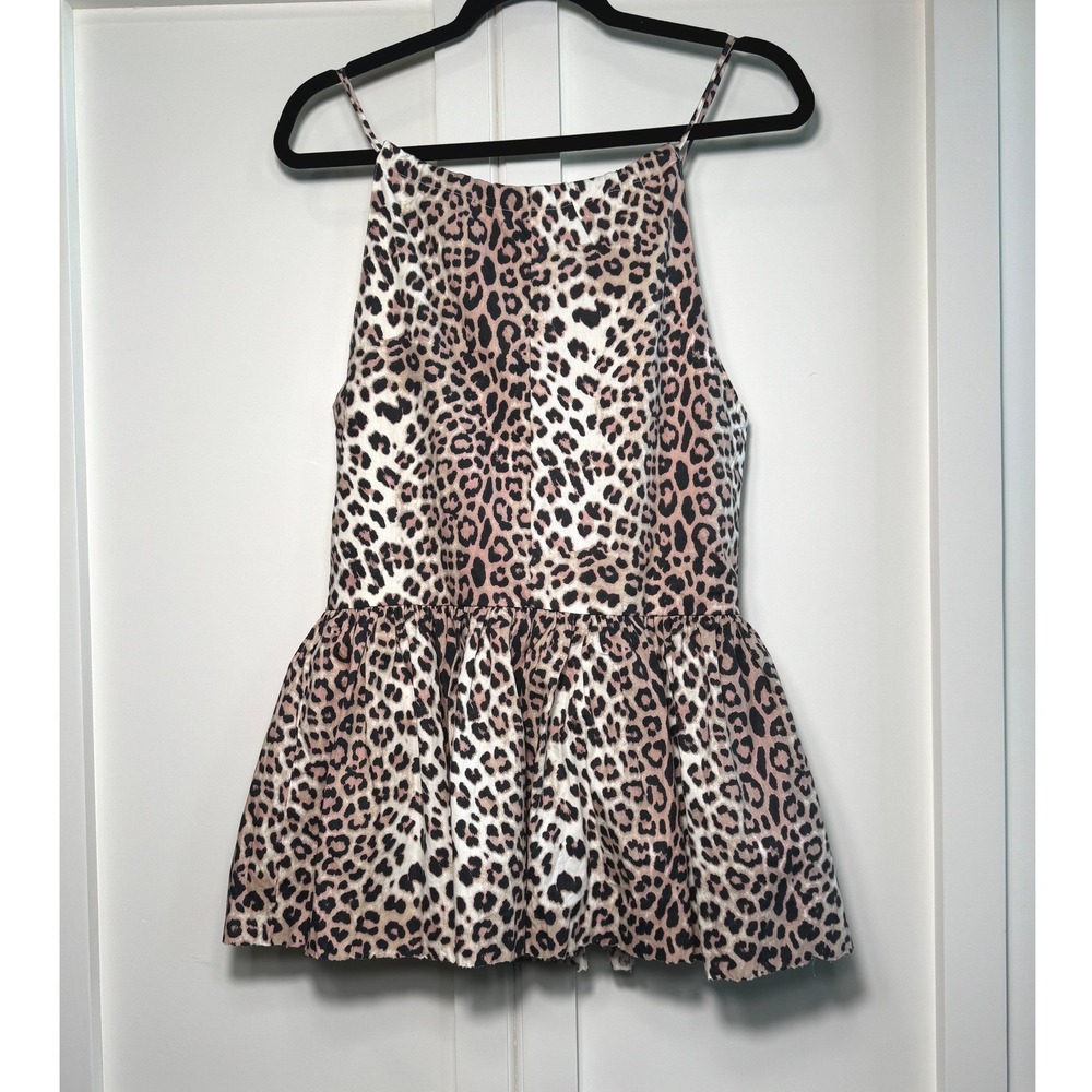 ASOS‎ DESIGN Leopard Print Peplum Cami Top Pink Tan Cotton Keyhole Tie US 2 - Picture 2 of 8